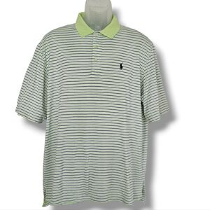 Polo Golf Ralph Lauren Mens Shirt Size L Green White Blue Striped Pima Cotton